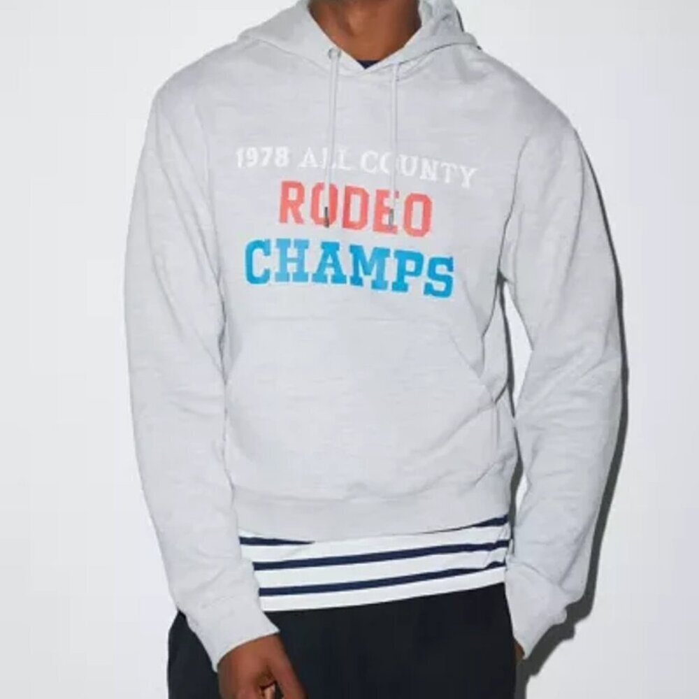 NWOT BDG Bonfire Rodeo Champs Graphic Print Cropped Hoodie Sweatshirt Sz L
